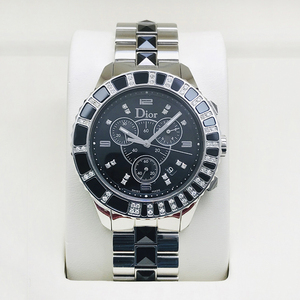 迪士尼tb淘宝2-13迪奥dior手表男士真皮银盘日历石英计时二手瑞士