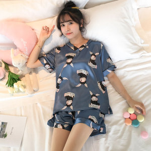 睡衣女夏季冰丝薄款两件套装罗丽丝短袖韩版可爱学生大码家居服