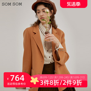 SOMSOM/索玛冬季新呢子大衣女 纯羊毛中长款毛呢外套