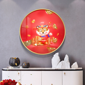 虎年挂画装饰画萌虎客厅新年2022墙画主题画玄关喜庆创意老虎图案
