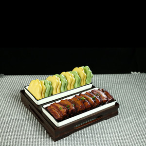 酒店用品创意特色梅菜扣肉拼盘异形餐具组合陶瓷长方形分格双拼盘