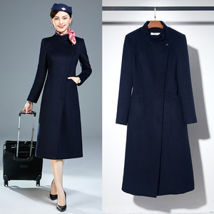 空姐制服毛呢大衣女长款工作服邮政加厚职业装呢子外套羊毛工装冬