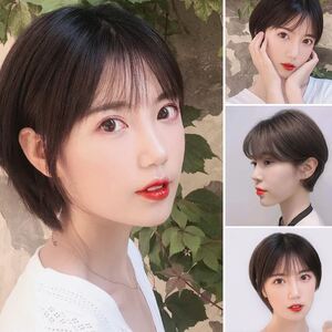 假发女短发圆脸全真人发网红可爱短碎发蓬松自然全头套式假头发套