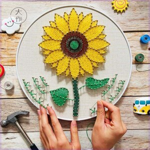 向日葵钉子绕线画学生手工diy材料包情侣礼物绿植太阳花弦丝画