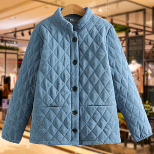 中老年妈妈春装新款灯芯绒立领棉袄女春秋短款大码夹棉小棉衣外套