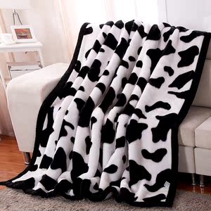 拉舍尔毛毯冬季加厚双层9斤黑白奶牛纹绒毯冬用床单双人保暖被子
