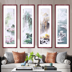 四扇屏画挂客厅山水画国画中国风中式红木字画四条屏四联画装饰画