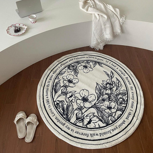 特质 diptyque风黑白圆形地毯衣帽间地垫卧室床边毯加厚毛绒地毯