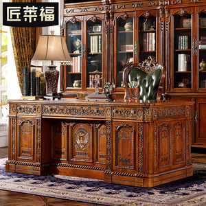 奢华美式全实木白蜡木大书桌电脑桌书房写字台欧式总裁办公老板桌