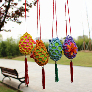 手工编织鸡蛋兜网兜毛线立夏挂蛋撞蛋卡通端午节装鸡蛋的袋子成品