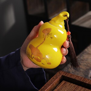 禄单层葫芦茶叶罐小号便携式陶瓷花红绿茶空包装盒通用定制