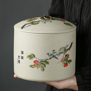陶瓷茶叶罐大号粗陶密封防潮罐家用一斤装普洱红绿茶白茶储存茶罐