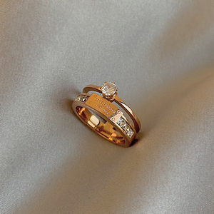 小众设计大锆石钛钢双层戒指女时尚高级感个性指环不可调节食指戒