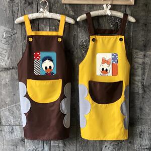 儿童画画围裙女套装学书法用的罩衣小孩子防水大童小学生国画衣韩