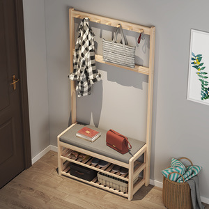 鞋柜衣挂一体多功能鞋架加衣架落地门口组合玄关换鞋凳挂衣架进门