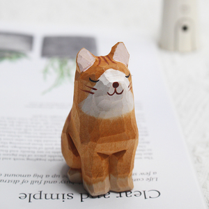 miss手作小木雕木质手工雕刻蹲橘猫办公桌面装饰车载摆件生日礼物