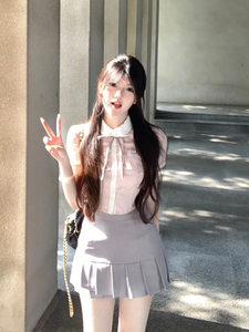 韩式学院风jk制服连衣裙子夏季女装温柔茶系穿搭富家千金两件套装