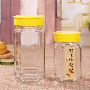 蜂蜜瓶玻璃1斤2斤装密封罐带盖储物罐六棱八角蜜蜂瓶装蜂蜜的瓶子