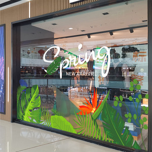 定制uv透明静电贴膜商场服装店橱窗贴纸春夏季玻璃门装饰布置窗花