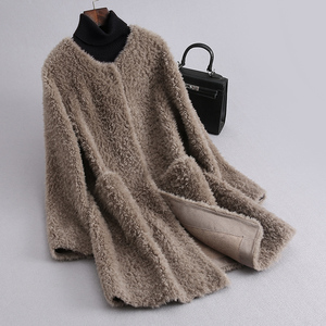 2021新款颗粒羊剪绒外套女中长款澳洲羊羔毛皮草皮毛一体大衣年轻