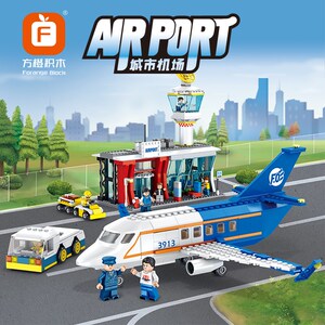 方橙积木兼容乐高玩具男孩拼装客机城市机场儿童益智飞机模型3913