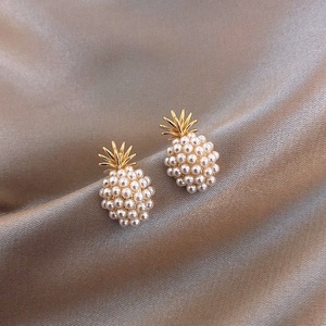 925银针韩国珍珠耳环个性创意清新水果菠萝耳饰小巧耳钉女