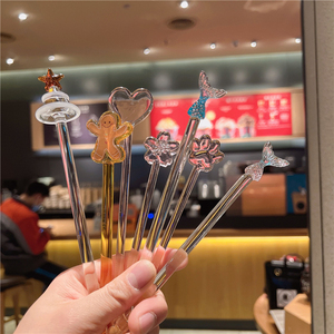 星巴克姜饼人玻璃搅拌棒美人鱼奶粉奶茶咖啡搅拌棒果汁牛奶引流棒