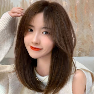 八字刘海光头假发女全头套中长发真人发丝自然长发假发套扎马尾发