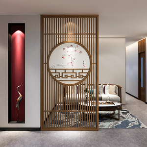 新中式屏风胡桃木隔断客厅玄关实木古典花格镂空入户门遮挡办公室