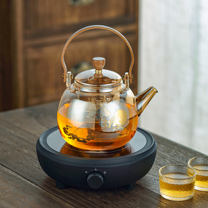 贤丰玻璃提梁壶电陶炉煮茶壶套装全自动家用煮茶器耐热描金蒸茶壶