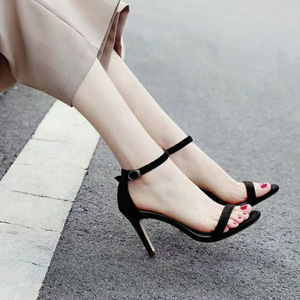 2023新款春夏季高跟鞋明星同款细跟性感女士气质一字带露趾凉鞋女