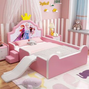 儿童女孩实木艾莎公主床1.5米带护栏1.2米卡通梦幻单人床拼接定制
