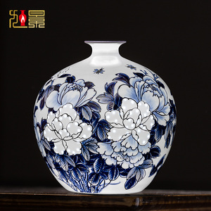 景德镇陶瓷花瓶中式青花瓷大师薄胎瓷瓶客厅博古架装饰品瓷器摆件