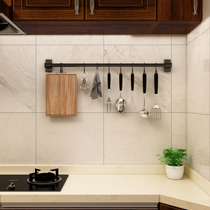 厨房杆挂杆免打孔太空铝壁挂置物架锅铲勺子铲子挂钩免钉挂架收纳