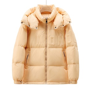 新m蒙家羽绒服女短款加厚面包服白鸭绒压纹印花字母宽松男女外套