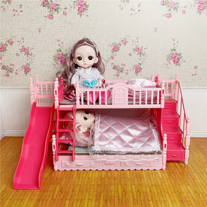 8分BJD娃床17厘米芭洋比娃娃双层上下床滑梯被子枕头睡觉卧室玩具