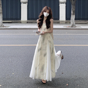 新中式吊带连衣裙女小众设计感2024夏季新款复古文艺气质国风长裙