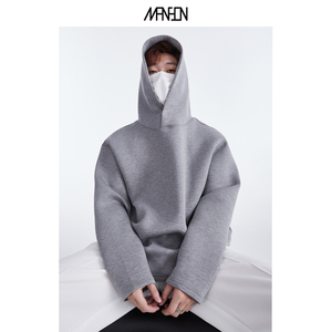 manson/重磅空气层无性别立领扣廓形太空棉连帽卫衣男小众设计感
