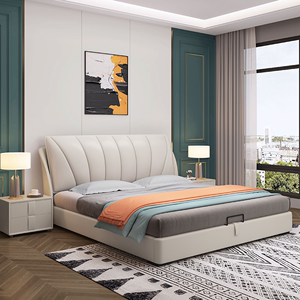 轻奢皮床现代简约单双人床1.8米婚床实木卧室储物1.5米欧式榻榻米