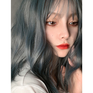 羊毛卷假发套女短发网红发色人鱼姬雾霾蓝自然全头卷发蓬松帅气