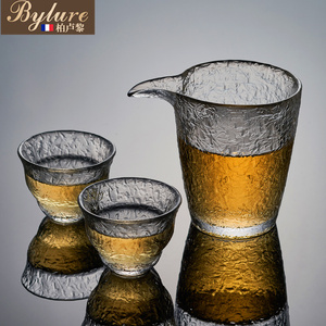 Bylure公道杯玻璃高档盖碗茶杯三件套锤纹加厚玻璃公杯玻璃杯套装
