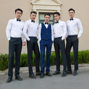 伴郎衬衫长袖白男秋季内搭西装三件套短袖夏季团服伴郎服兄弟装