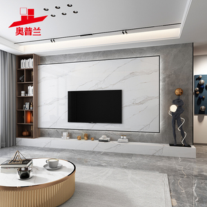 岩板电视背景墙大板瓷砖悬空大理石客厅岩板板材格栅影视墙面装饰