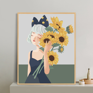 「花与女孩」 数字油画diy填充水油彩手工绘画画上涂填色人物装饰