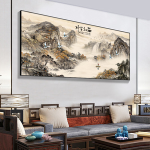 新中式客厅装饰画中国风沙发背景墙挂画字画办公室山水画茶室壁画