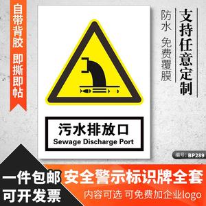 污水排放口警示标识牌当心触电有电危险车间安全生产标语标志仓库重地