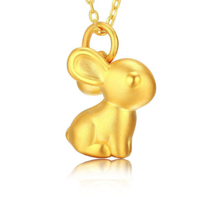 美赋足金生肖兔子吊坠3d硬金兔子黄金吊坠项链女转运珠项链金饰