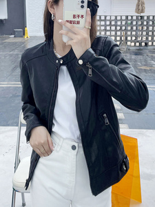 皮衣外套女春秋新款2024年韩版修身圆领时尚短款上衣pu机车皮夹克