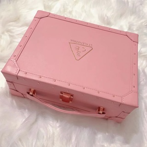 3ce粉色皮革首饰盒复古精致 双层化妆箱行李箱小冰箱 收纳盒 正品