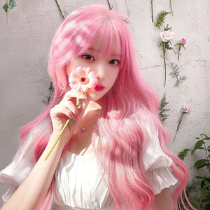 粉色假发女长发夏卷发大波浪全头套时尚新款lolita萝莉头发假发套